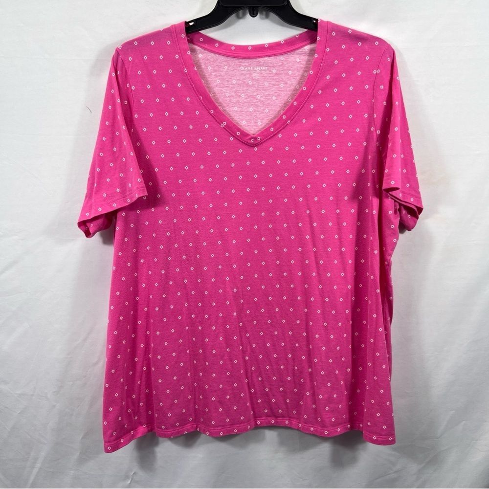 Womens Lane Bryant Pink Polka Dot V-Neck Short Sleeve Top 0895